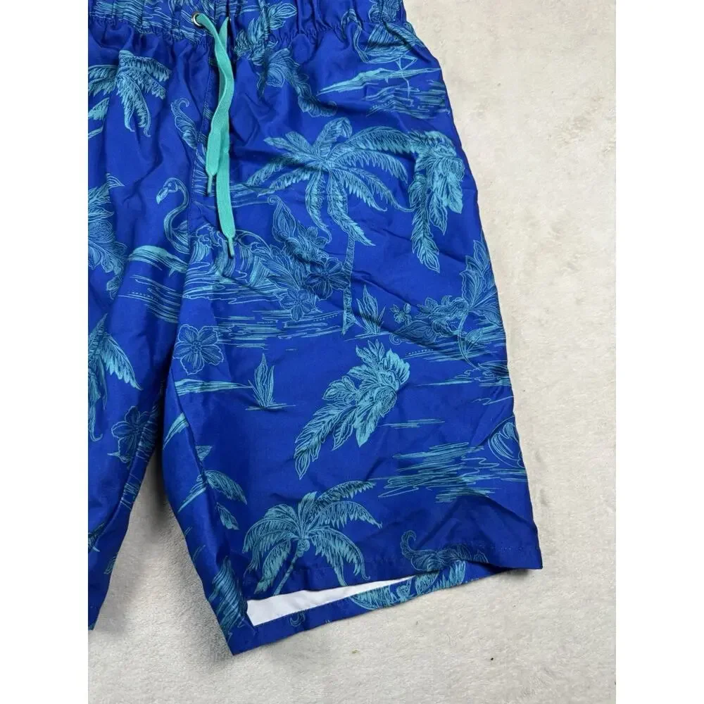 Outdoor Oasis Boys Husky 10/12 Blue Tropical Palm Swim Trunks Cargo